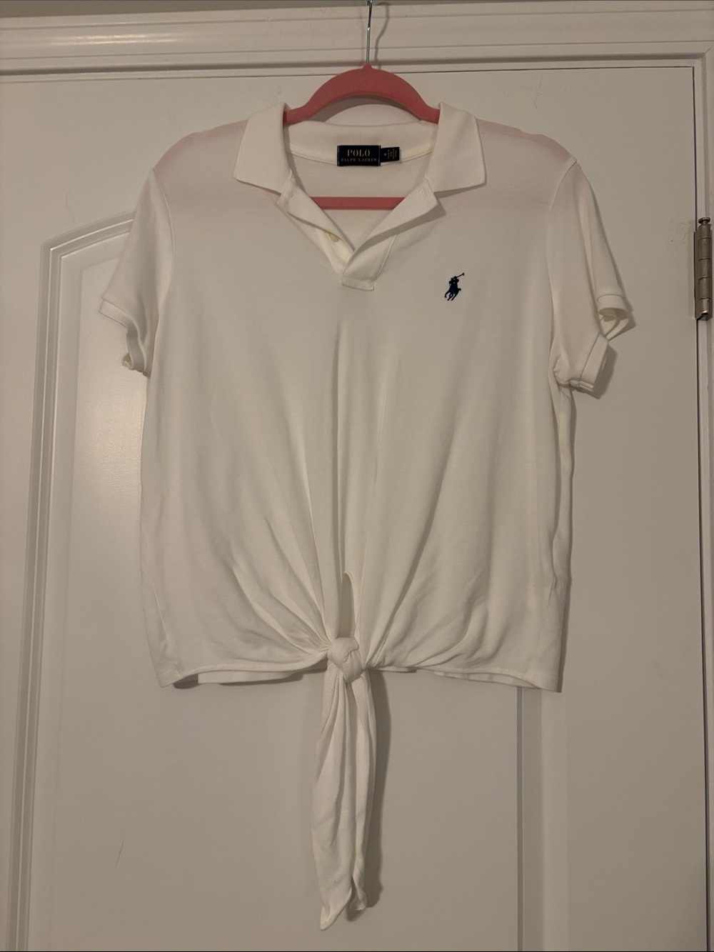 Polo by Ralph Lauren White Tie-Front Polo Top with Navy Pony